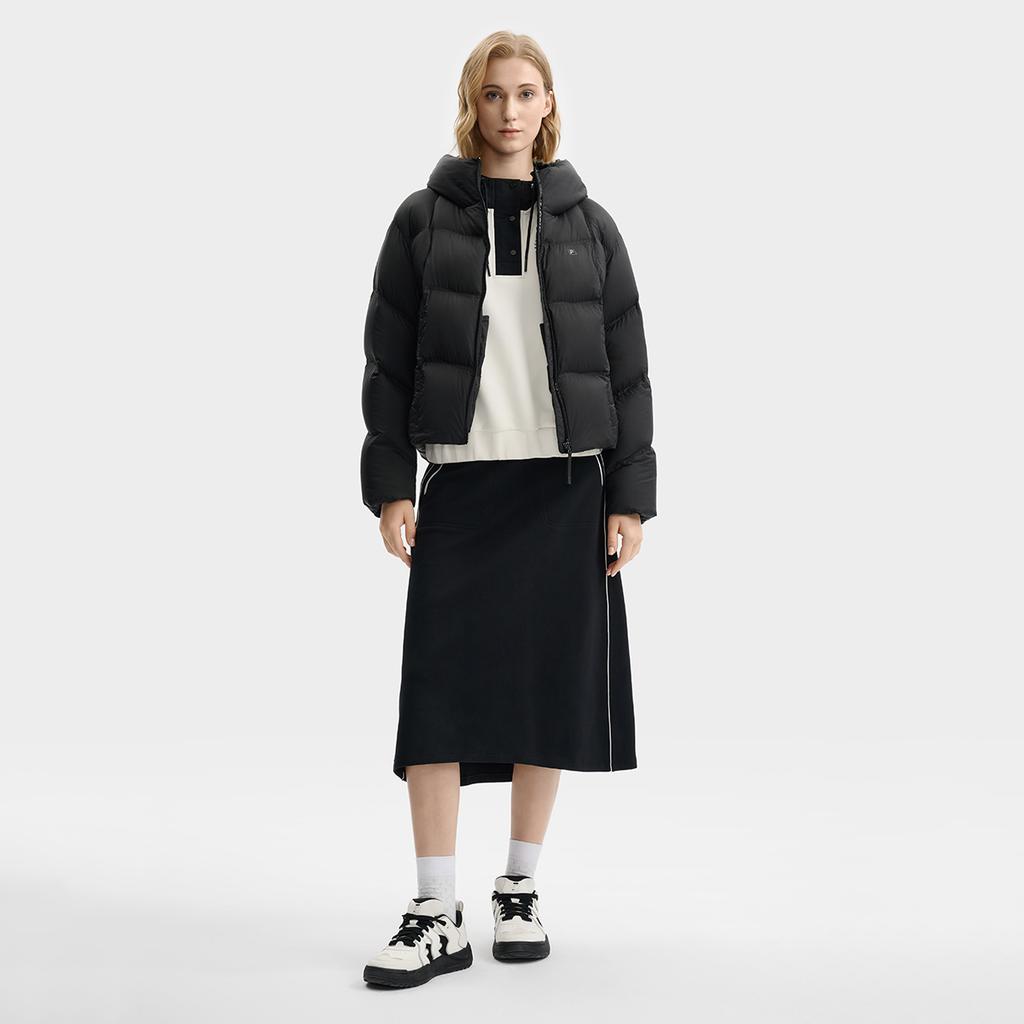 Fila White Casual Commuter Classic Simple Comfortable Versatile Stretchy Goose Down Warm Hooded Jacket Women Outerwear Black F11W543916FBK