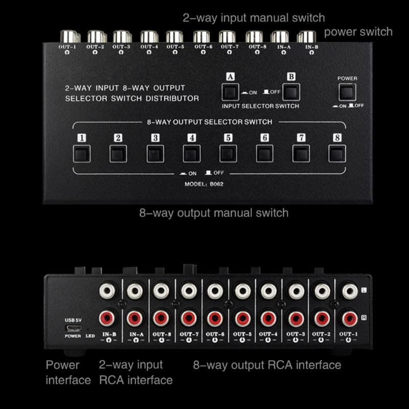 2 In 8 Out Sound Signal Selection Switcher Switching Distributor Support 2 Set Mixing Input 8 Set Simultaneous Output