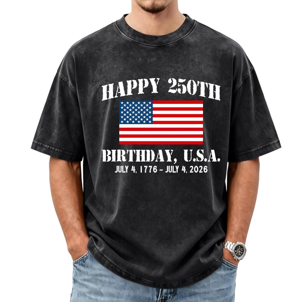 Men's Loose And Casual Flag-print T-shirt, Short Sleeve Shirt
