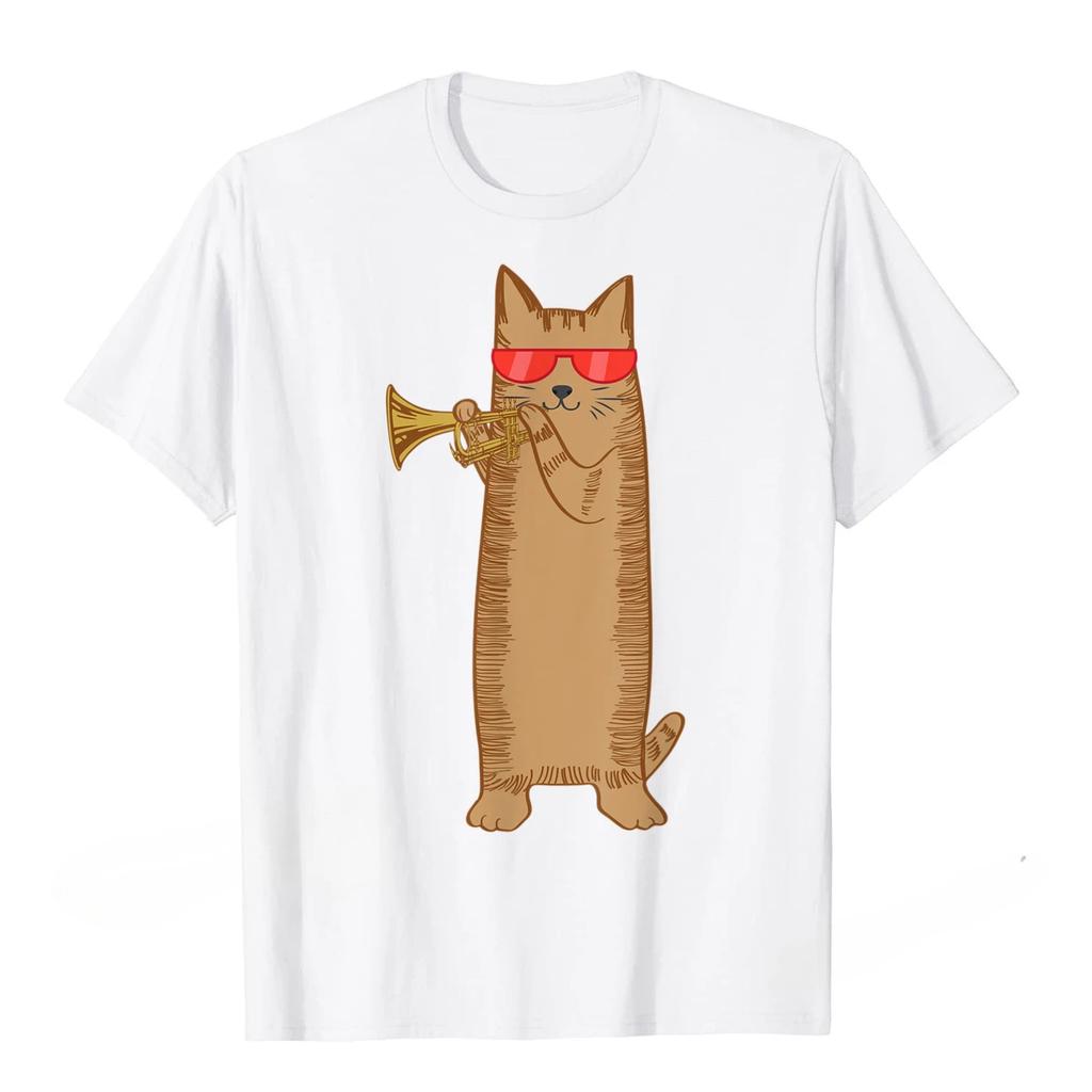 Cool Kočka Hraje na Trubku Nosí Sluneční Brýle Potisk Vzor Top Dospívající Street Wear Dámské Unisex Může Být Denní Hip Hopové Módní Tričko