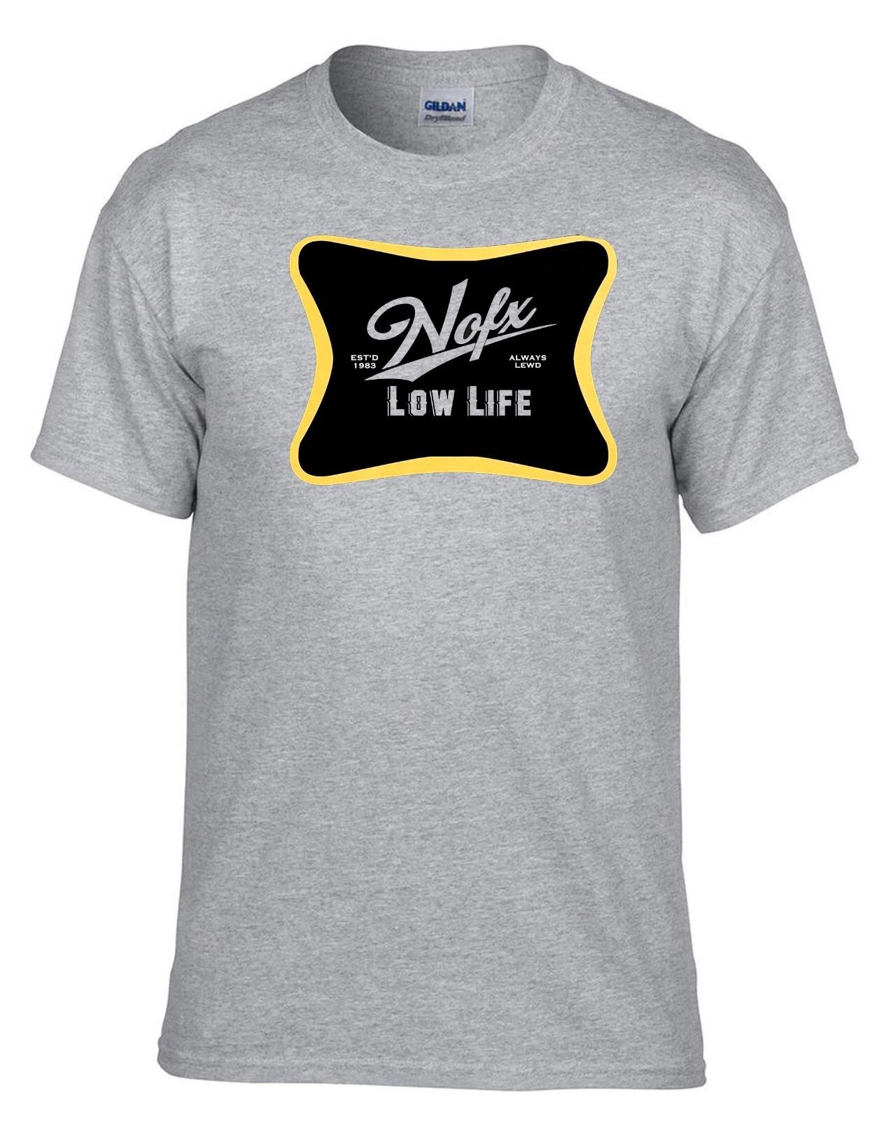 NOFX Lowlife Logo Rock Music Grey 100% Cotton T-shirt Mens Tees Top -329_Grey- 3XL