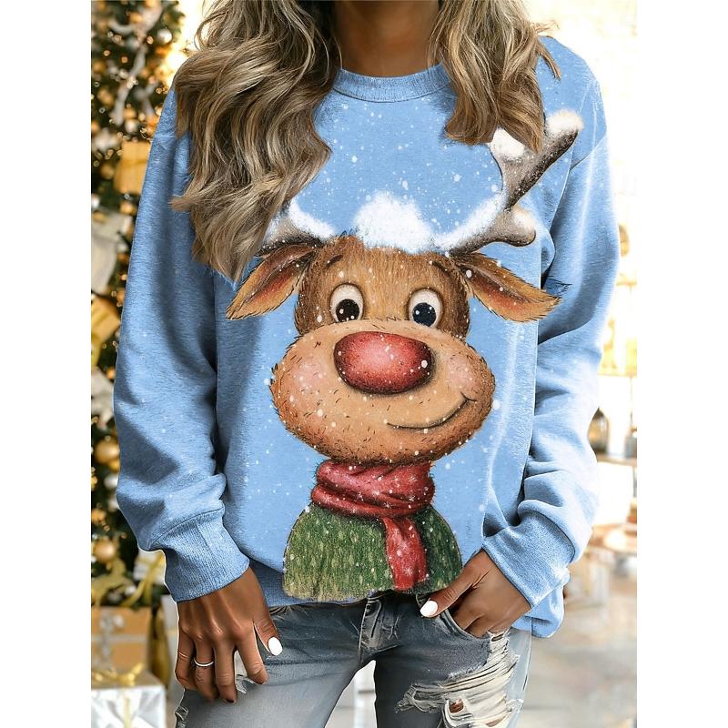 Women's Pullover Graphic Reindeer Warm Classic Casual Long Sleeve Crew Neck Regular Tops Home Street Dailywear