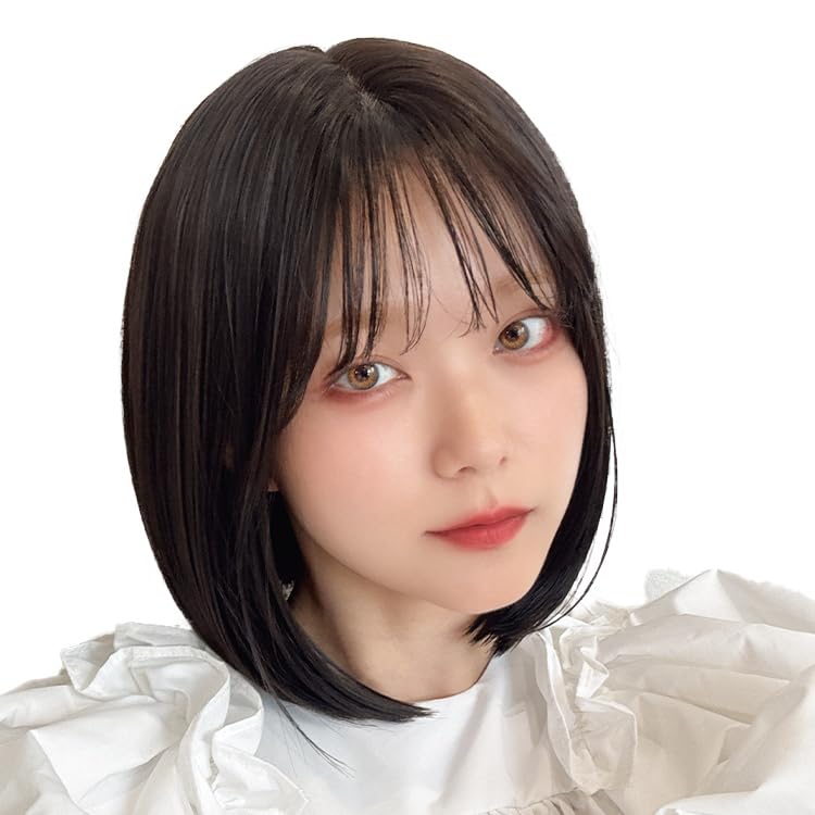 AQUADOLL Wig, Medium, Short, See-Through Bangs, Bob, Blonde, Brown, High Tone, Free Size, JBK. Japanese Black, wg366JBK