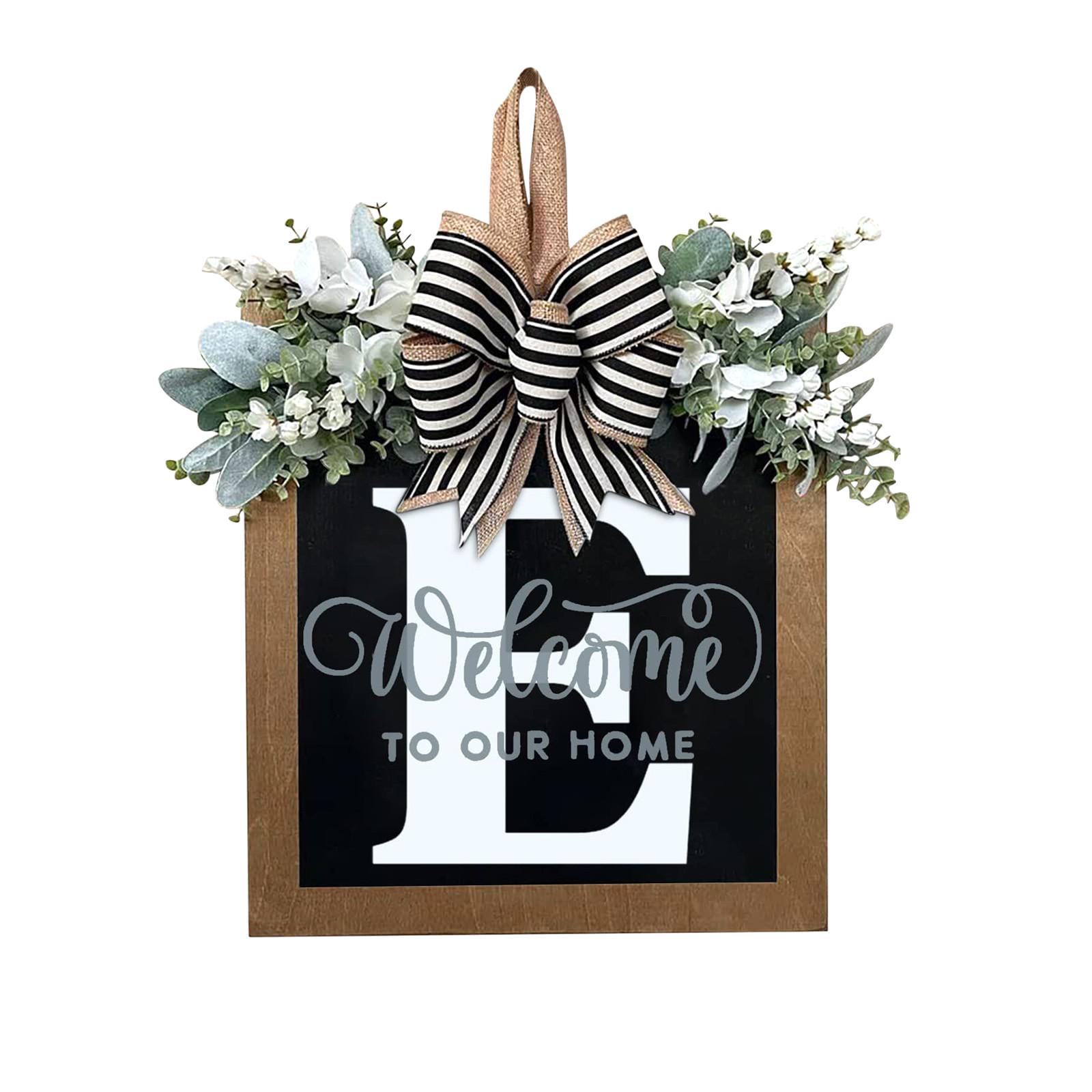 

New Surname Year Round Front Door Wreath, Front Door Welcome Sign, 26 Letter Wreath With - Wreath And Bow