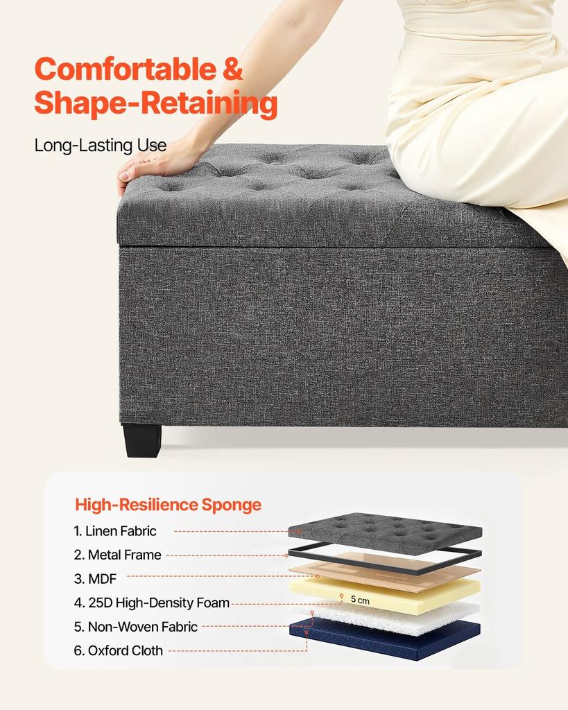 Storage Ottoman Bench, Button-Tufted End of Bed Bench with Side Bags, Flip-up Upholstered Storage Chest with Metal Frame, Linen Bed Ottoman for Living