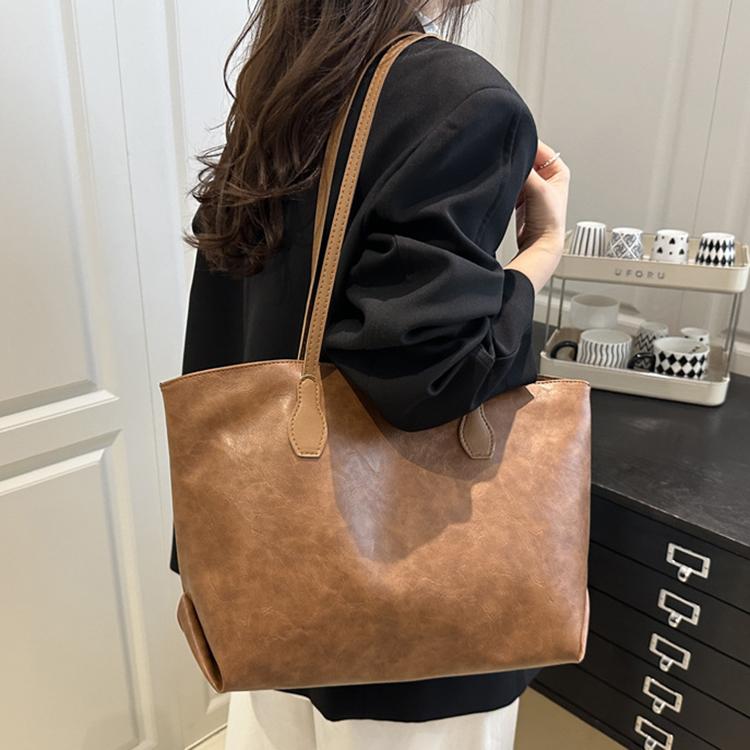 New Simple Solid Color Versatile Tote Bag Fashion Commuter Light Luxury Trend Faux Leather Design Shoulder Bag