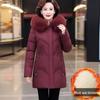 Mom's Mid-Length Fleece-Lined Down Cotton Coat - Petite, Middle-Aged & Elderly Women's Winter Jacket