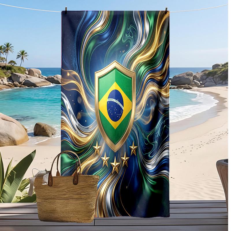 Asciugamano da Spiaggia con Stampa Calcio Brasiliano Asciugatura Rapida Super Assorbente Morbido Asciugamano da Bagno per Nuoto Spiaggia Viaggio Souvenir Regalo