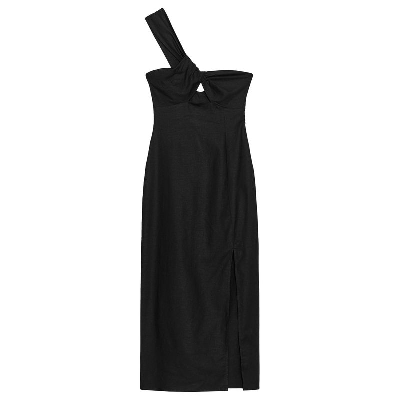 

Zaprha 2025 Summer New Linen Opening Design Asymmetric Hollow Midi Dress 8741224 Black L
