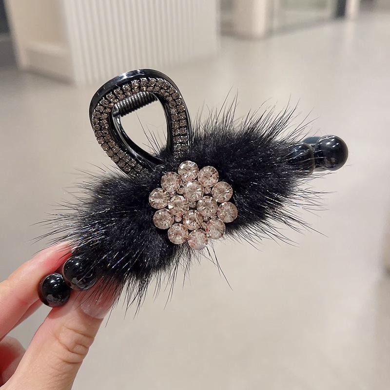 2025 High-End Rhinestone Mink Hair Clip - Women's Large Shark Claw for Updo Hairstyles