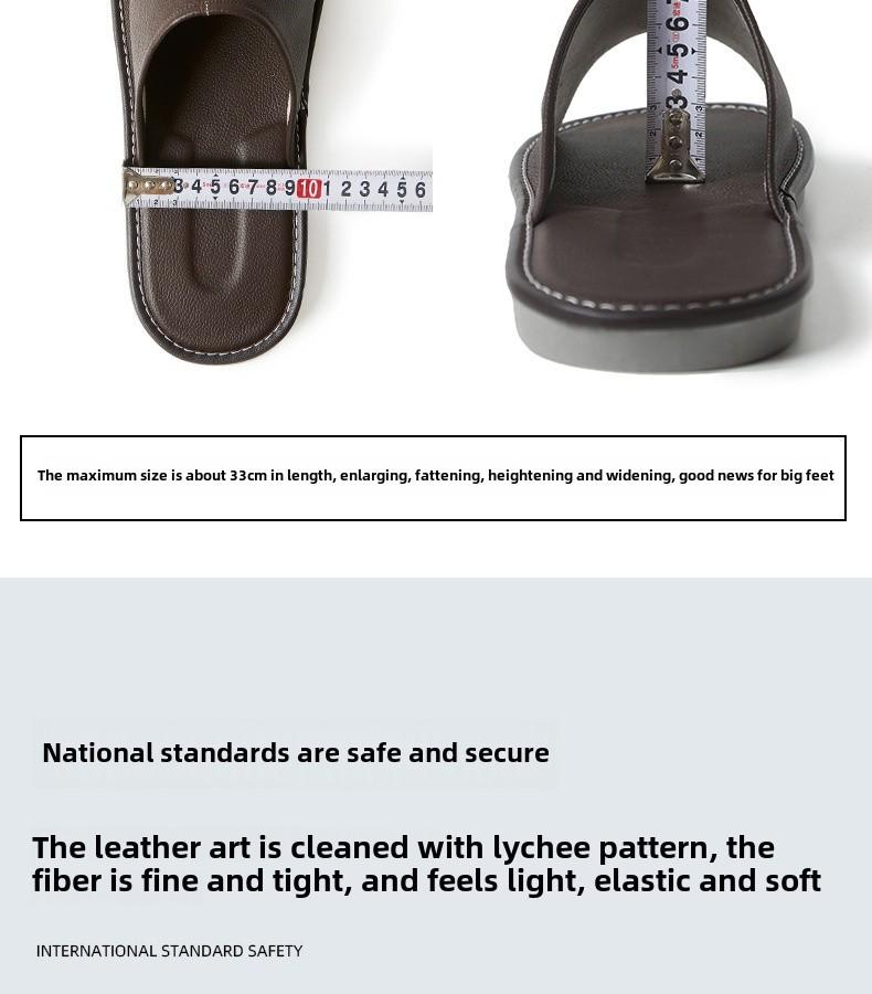 Men's Large Genuine Leather Cowhide Slippers - Non-Slip, Summer Home Comfort, Plus Sizes Available