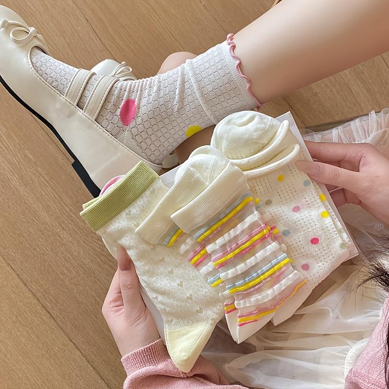 

2026 Polka Dot Medium Tube Socks, Spring Summer Thin Lace Socks, Japanese Cute Elegant Women Student Socks. Asian One-size