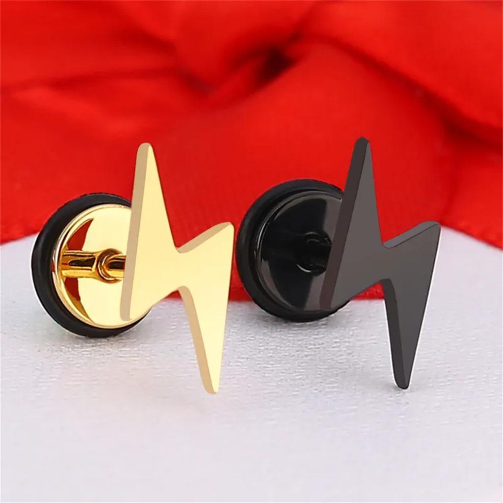 2Pcs 16G Stainless Steel Lightning Bolt Stud Earrings Unisex High Polished Flat Back Cartilage Tragus Helix Jewelry