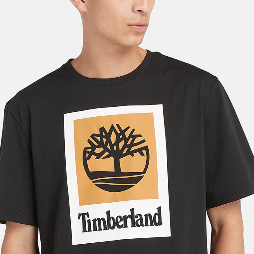 Timberland Letter Logo Geometric Pattern Printed Round Neck Short Sleeve T-Shirt Unisex Tops Black A5QS2-001