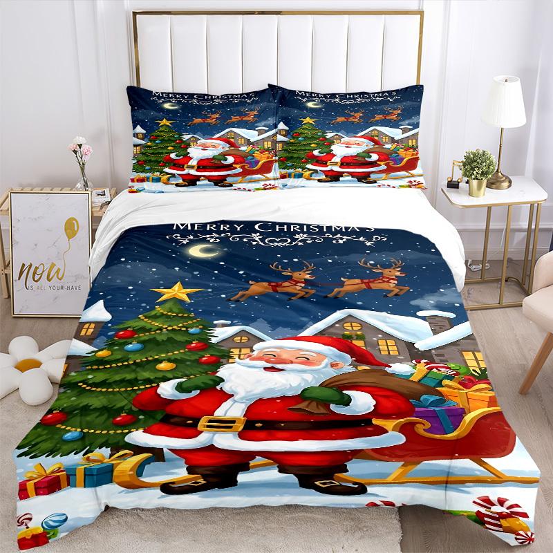 3pcs Christmas Santa Claus Duvet Cover Set - Includes 1 Duvet Cover and 2 Pillowcases, No Quilt Core, All-Season Home Decor Yy251111012