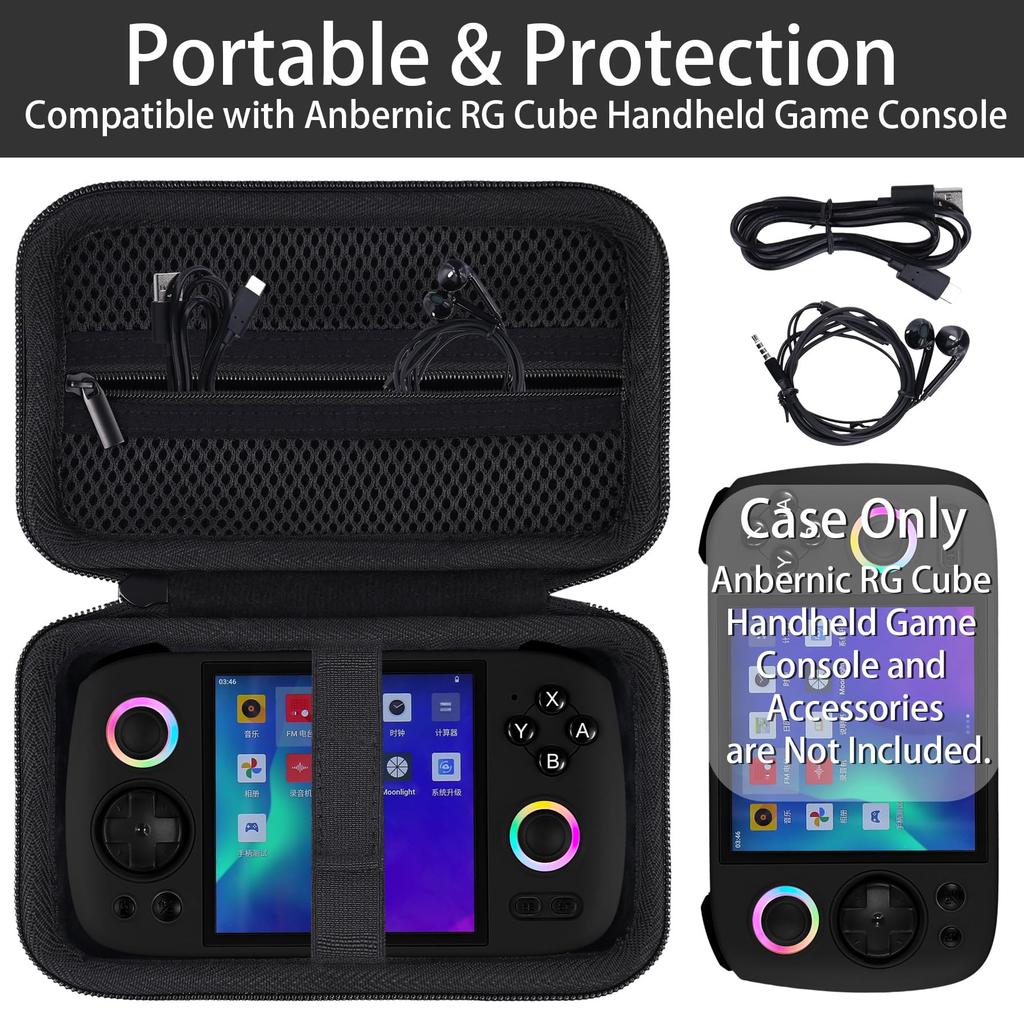 Khanka Aufbewahrungstasche für Anbernic RG Cube und Unisoc T820 Handheld-Spielekonsolen, Schwarz (Nur Fall)
