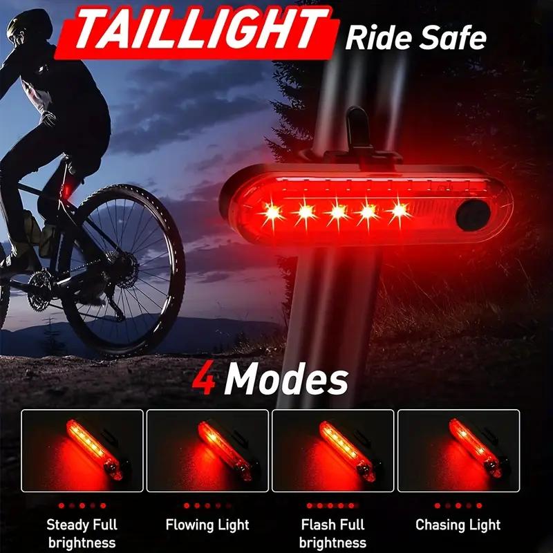 1/2 Pack Rechargeable Bike Light Set  Headlight & Rear Taillight, Waterproof Cycling Lights for Night Riding Mountain/Road Bikes