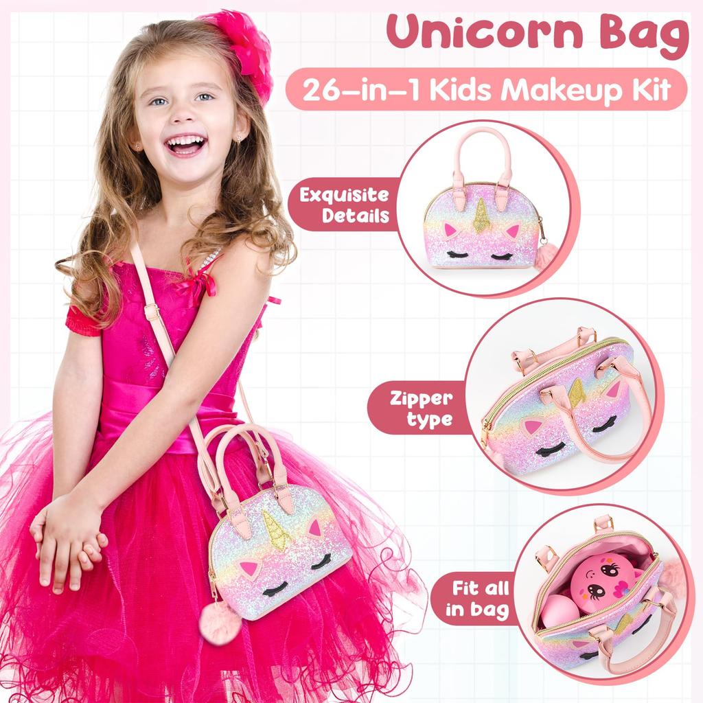 Makeup Set for Girls, Toy Makeup Set for Elementary School Girls, Ages 6, 7, 8, 9, 10, 11, 12, 13, Birthday Gift, Crossbody Cosmetic Bag, Christmas Gi