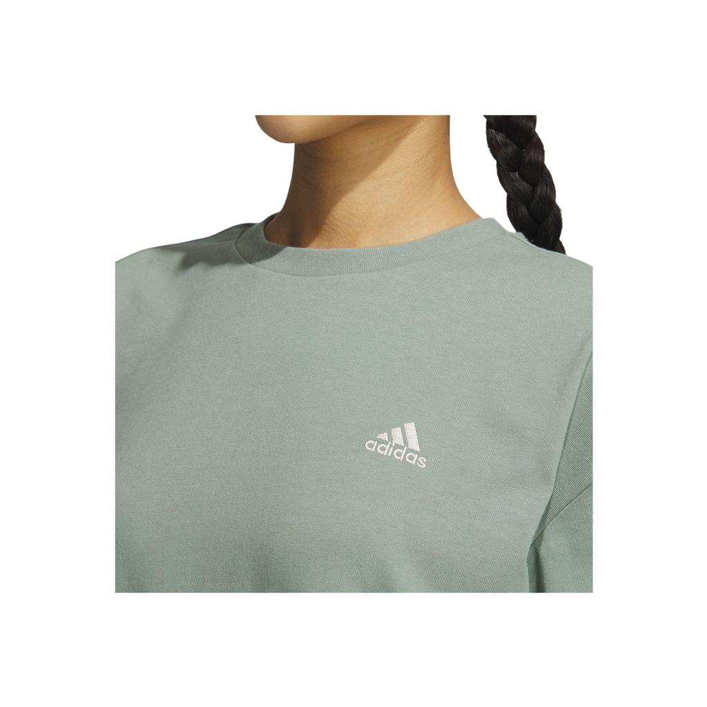 Adidas Letter Print Casual Sports Short Sleeve T-Shirt Women Tops Silver Grey Green IS7405