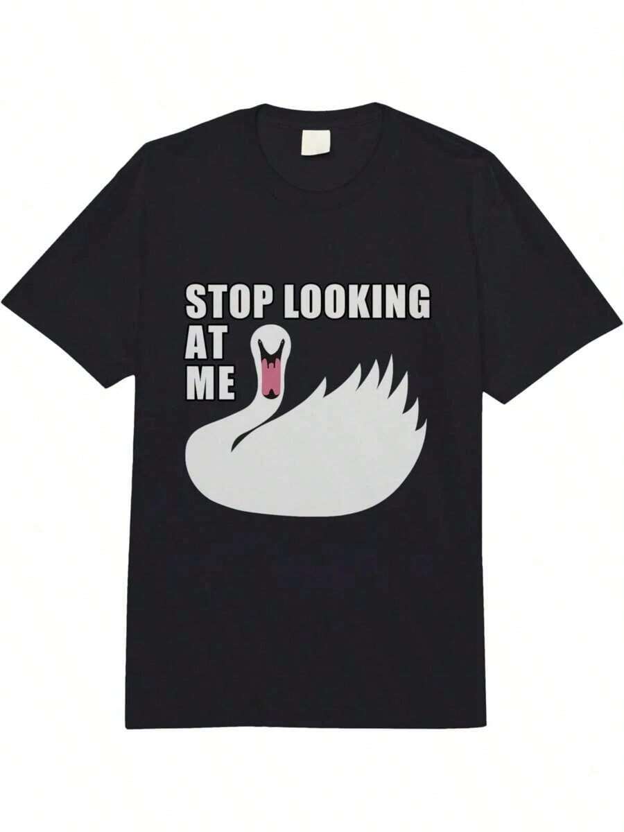 

Unisex s Casual Round Neck Short Sleeve T Shirt Funny Swan Graphic Tee Heavy Vintage T Shirt Stop Looking At Me L