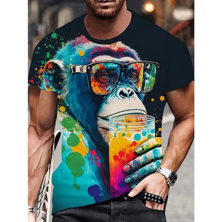 Ležérní tričko s krátkým rukávem, s potiskem, módní, nadměrné, 3D vzor, pro muže, pohodlné, letní, s kulatým výstřihem
