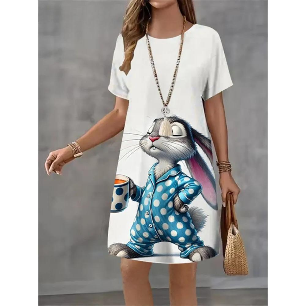 Cute Animal 3D Printed Ladies Elegant Casual Short Sleeve Dresses Fashion Plus Size Comfortable Soft Breathable Women Mini Dress