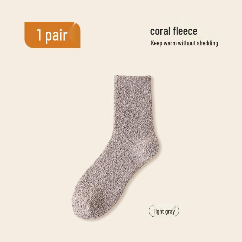 Women's Thick Coral Fleece Mid-Tube Socks: Warm, Non-Shedding, Solid Color – Perfect for Maternity and Floor Wear