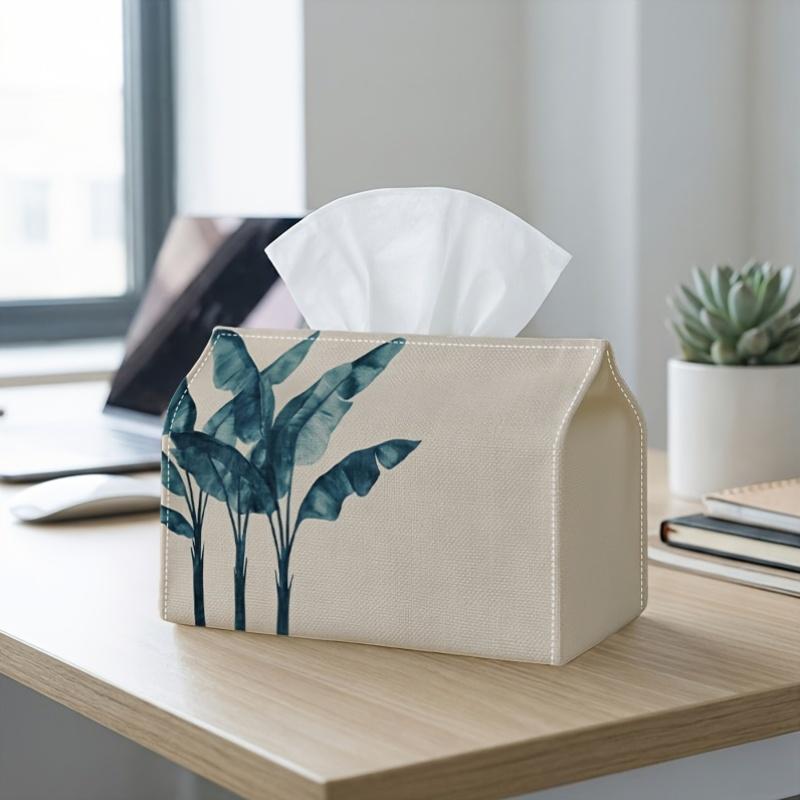 1pc, 2d Flat Printing, Tissue Box Tissue Box, Featuring a Tropical Botanical Design with a Banana Leaf Pattern, Serves As a Versatile Fabric Holder fo