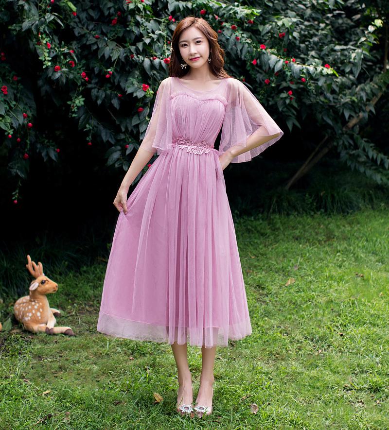 2025 New Off-the-Shoulder Bridesmaid Dress: Mid-Length, Slimming, with Fairy Charm for Special Occasions.