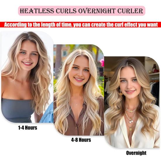 No Heat Hair Curling Rod Bow Headband with 2 Scrunchies Clip Women Overnight Sleeping Velvet Hair Curler Long Hair Curls Roller Styling Tool