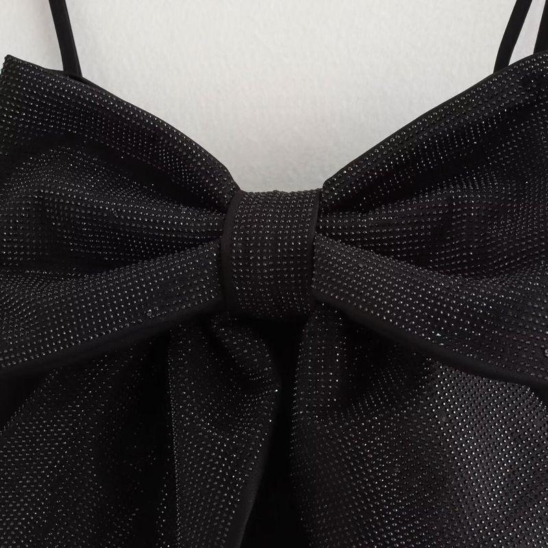 Kaslead New Arrival Women's Fashion Style Stylish Simple and Versatile Rhinestone Bowknot Decoration Sling Tops