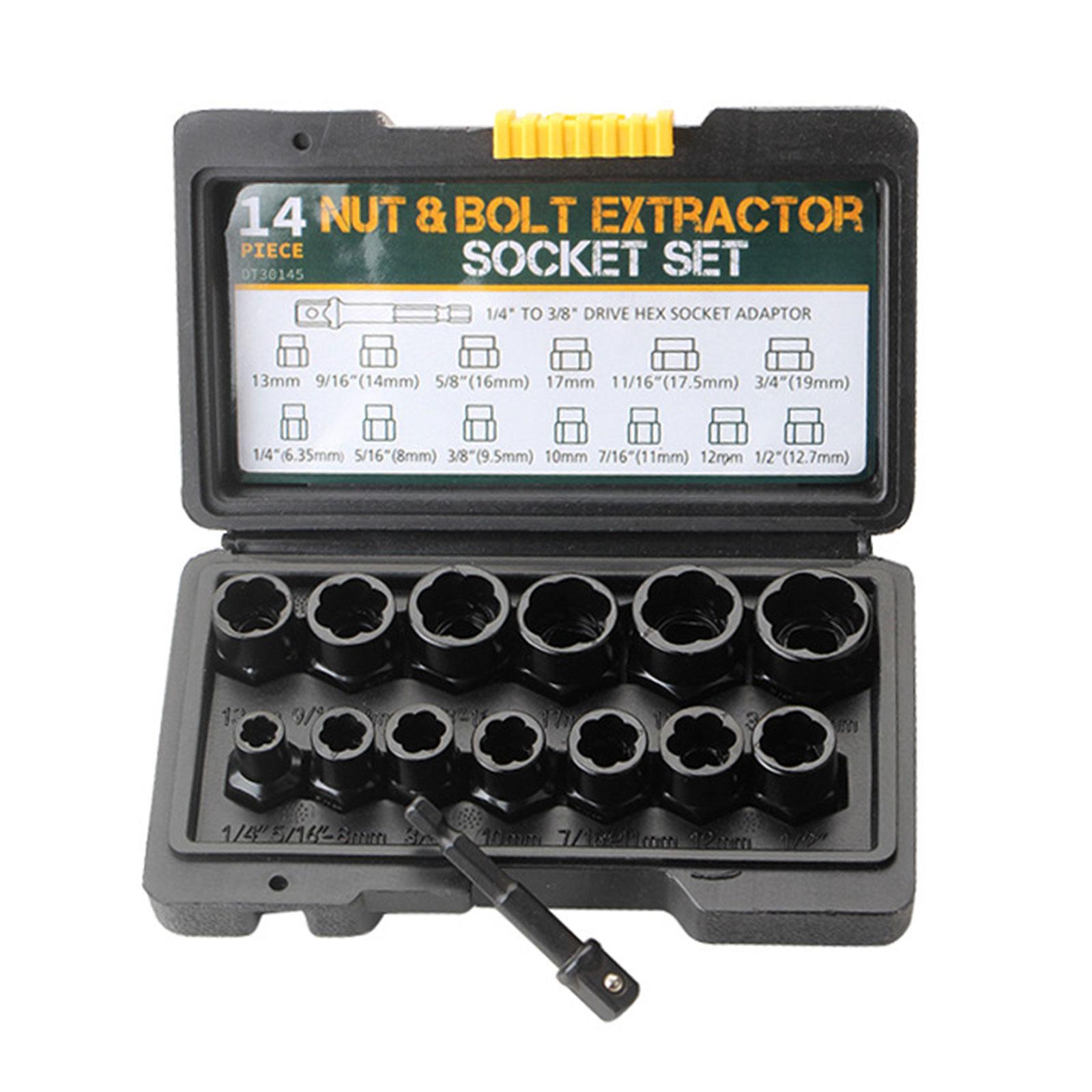 

Набор из 14 предметов для извлечения болтов и гаек, стальной инструмент для извлечения болтов с прочным футляром для хранения, поврежденный инструмент для извлечения гнезд