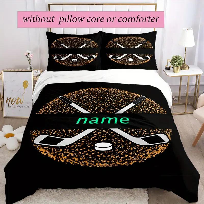 Hockey Player Duvet Cover Set Sports Theme Breathable Polyester Bedding Digital Print Machine Washable