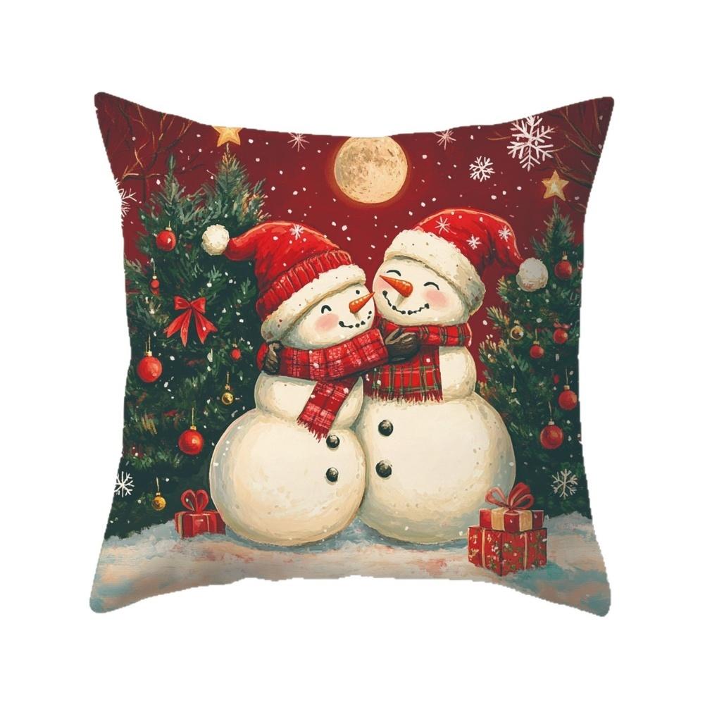 4 Pieces Christmas Pillow Covers Polyester 18x18 Inches Santa Snowman Reindeer Prints for Home Holiday Decoration