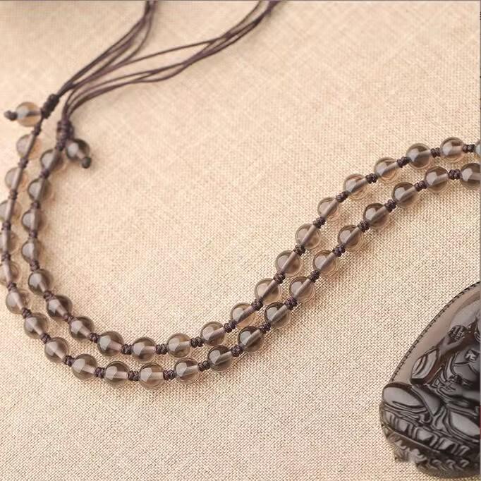 Obsidian Zodiac Pendant Necklace Featuring Akasagarbha, Samantabhadra, and Manjushri Bodhisattvas for the Twelve Zodiac Signs