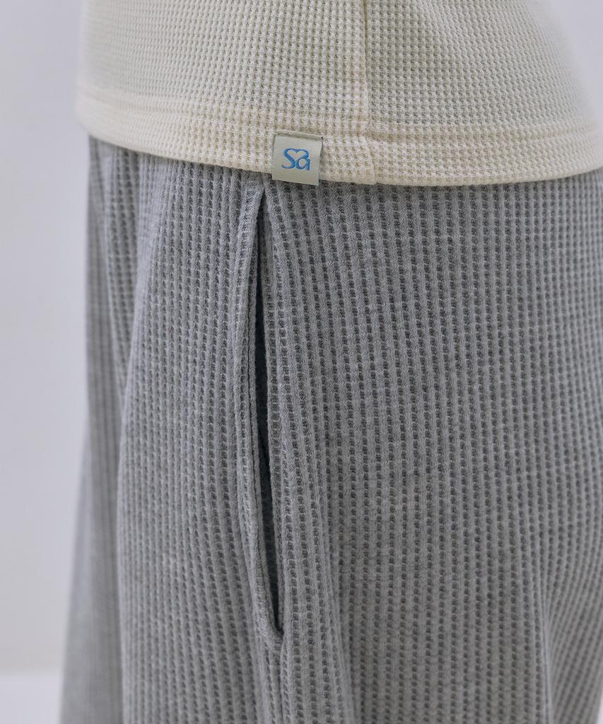 Sayu Soft Waffle Curved Elastic Waist Pants Melange Gray