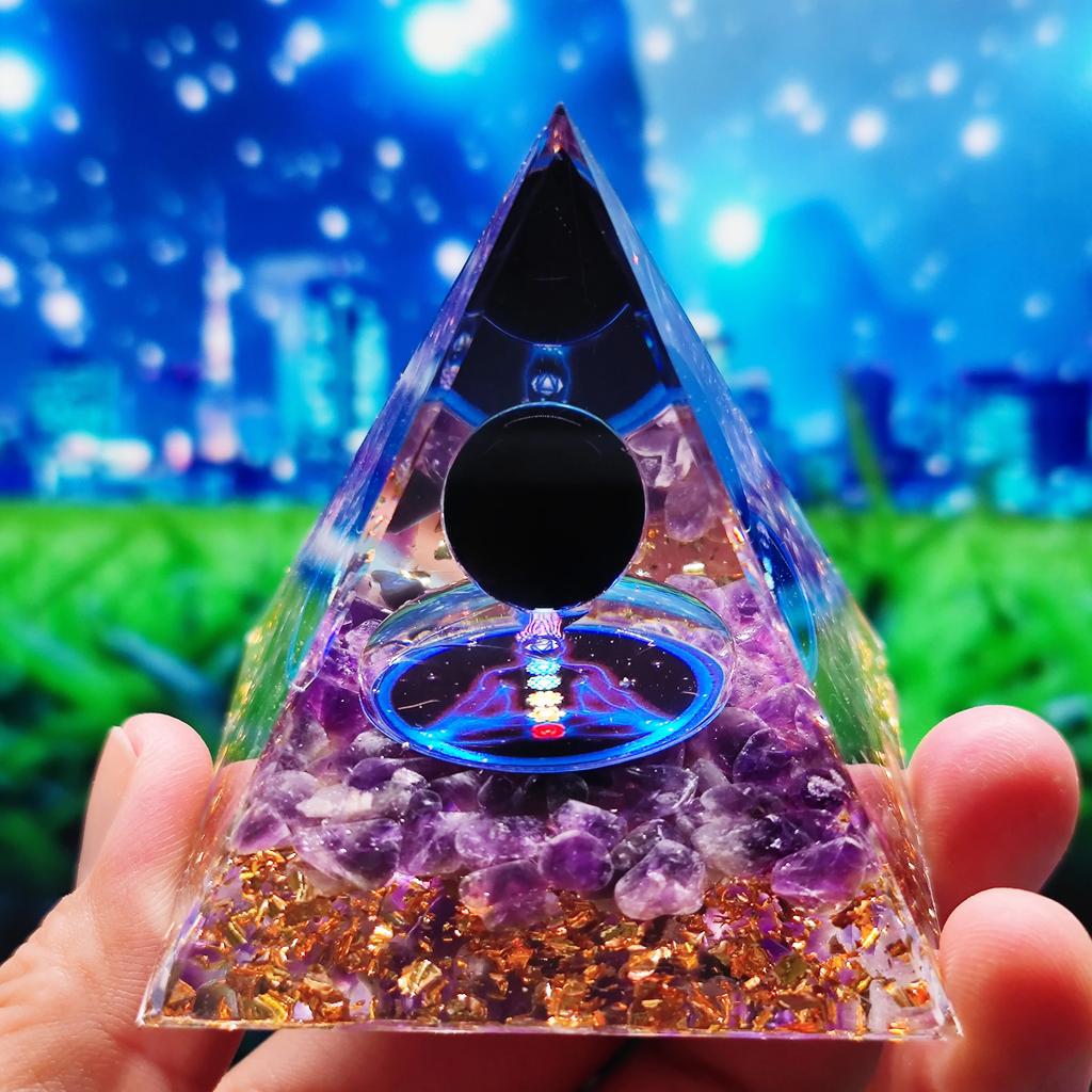 Křišťálová Orgonová Pyramida Generátor Energie 5 cm Přírodní Ametyst Peridot Reiki Čakra Meditační Nástroj Vánoční Dárek Pro Rodinu