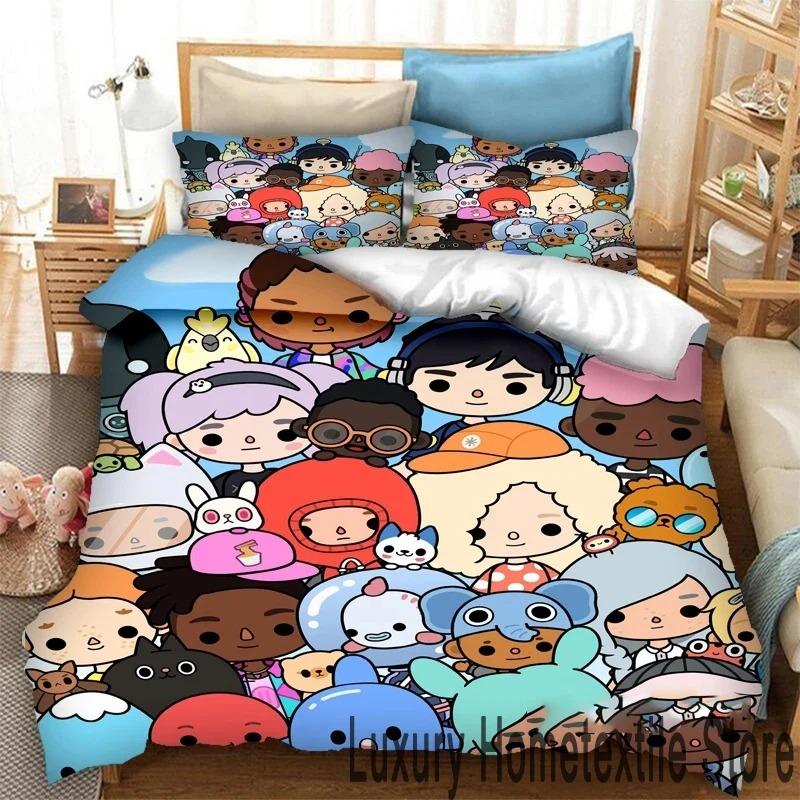 Jogo de impressão 3D Toca Life World Cartoons Conjunto de cama Duplo Twin King Capa de edredom Edredom Fronha Meninos Meninas Adultos Quarto