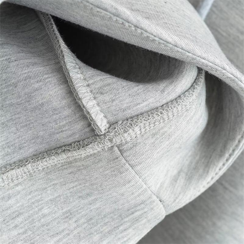 Autumn Women Gray Jacket Hood Long Sleeve Pocket Zipper Jacket Coat Women Casual Outerwear Coat