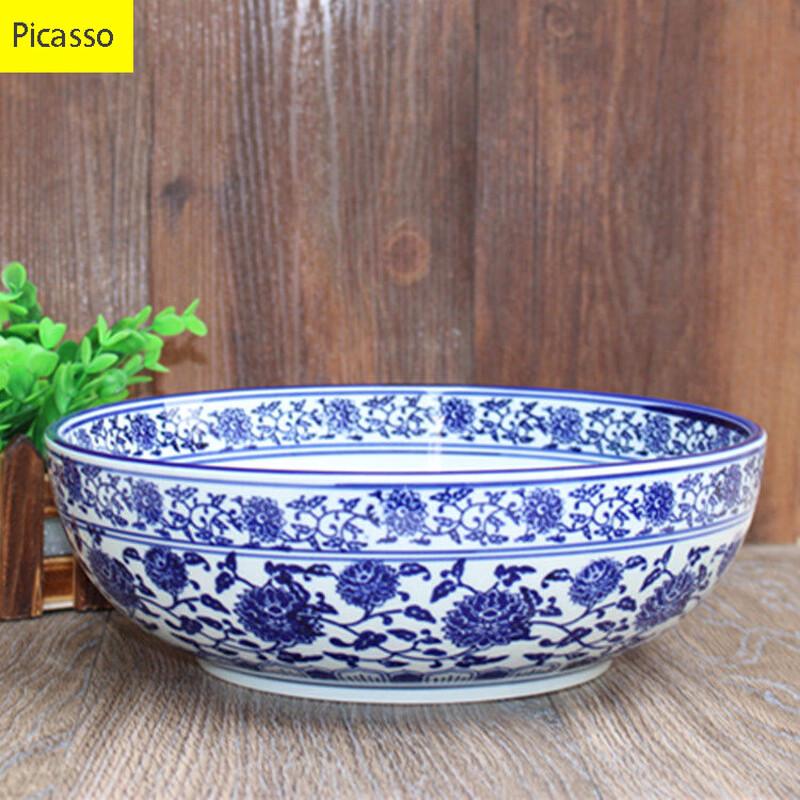 Chinese Style Blue and White Ceramic Serving Bowl