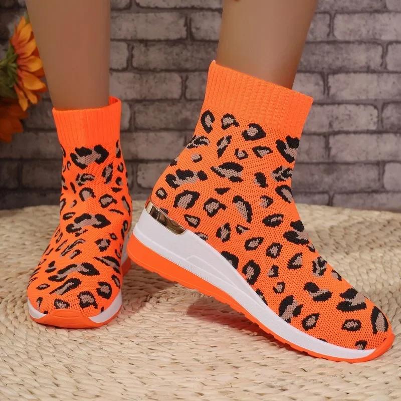 Fashion 2025 New Women's Knitted Ankle Boots Women's New Autumn Chunky Heel Round Head Elastic Fashion Sock Boots