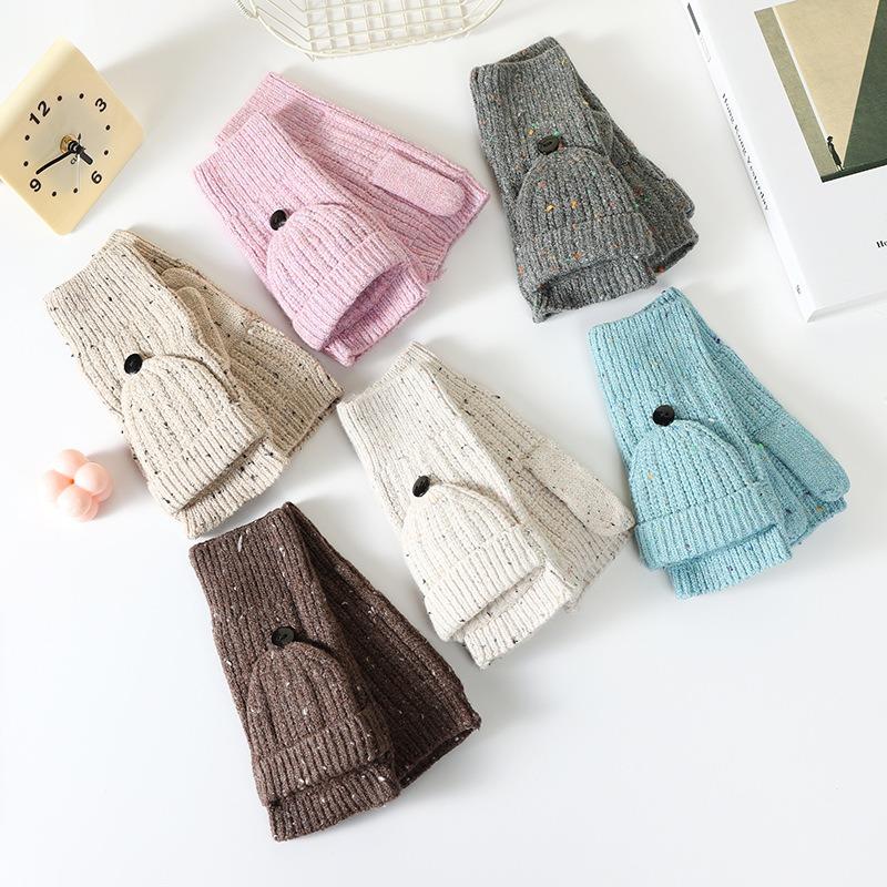Autumn and winter gloves women's velvet thickened warm half-finger flip gloves fashion woolen gloves