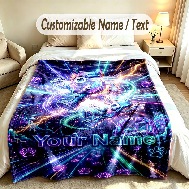 Neon Theme Custom Blanket Personalized Name & Text Customized Soft Warm Throw Blanket Home Decor