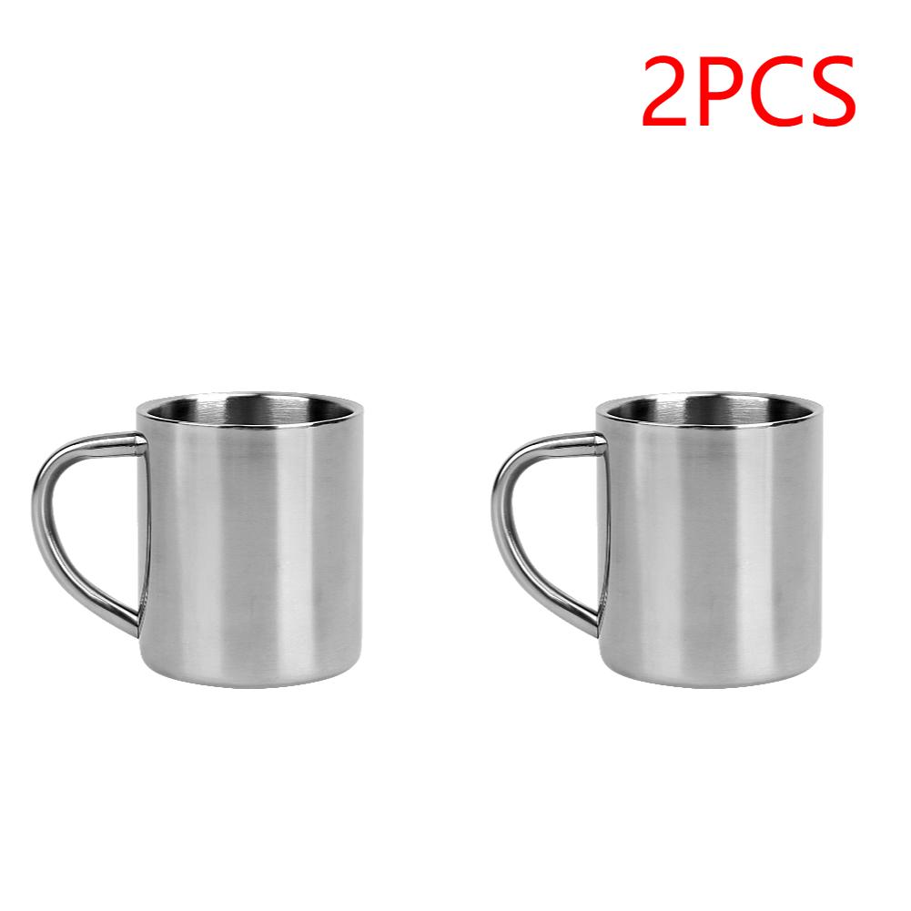 1-6Pcs Handle Mug Double Layer 220ml Stainless Steel Camping Hiking Coffee Tea Cup Sets for Household Kitchen Helping Decor