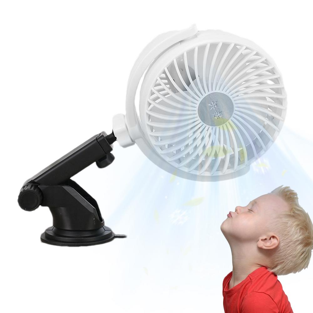 USB Car Fan Rechargeable Fan Portable Rechargeable Powerful 3 Speed Suction Cup 360 Adjustable Ventilating Air Circulation For