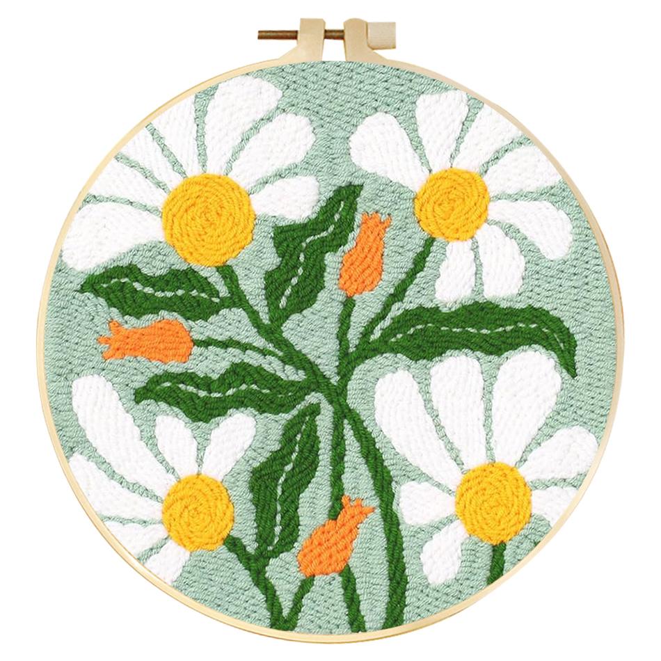 Floral Pattern DIY Punch Needle Embroidery Kit with Yarn Starter Kit Poking Cross Stitch Tools For Knitting Magic Tufting Set
