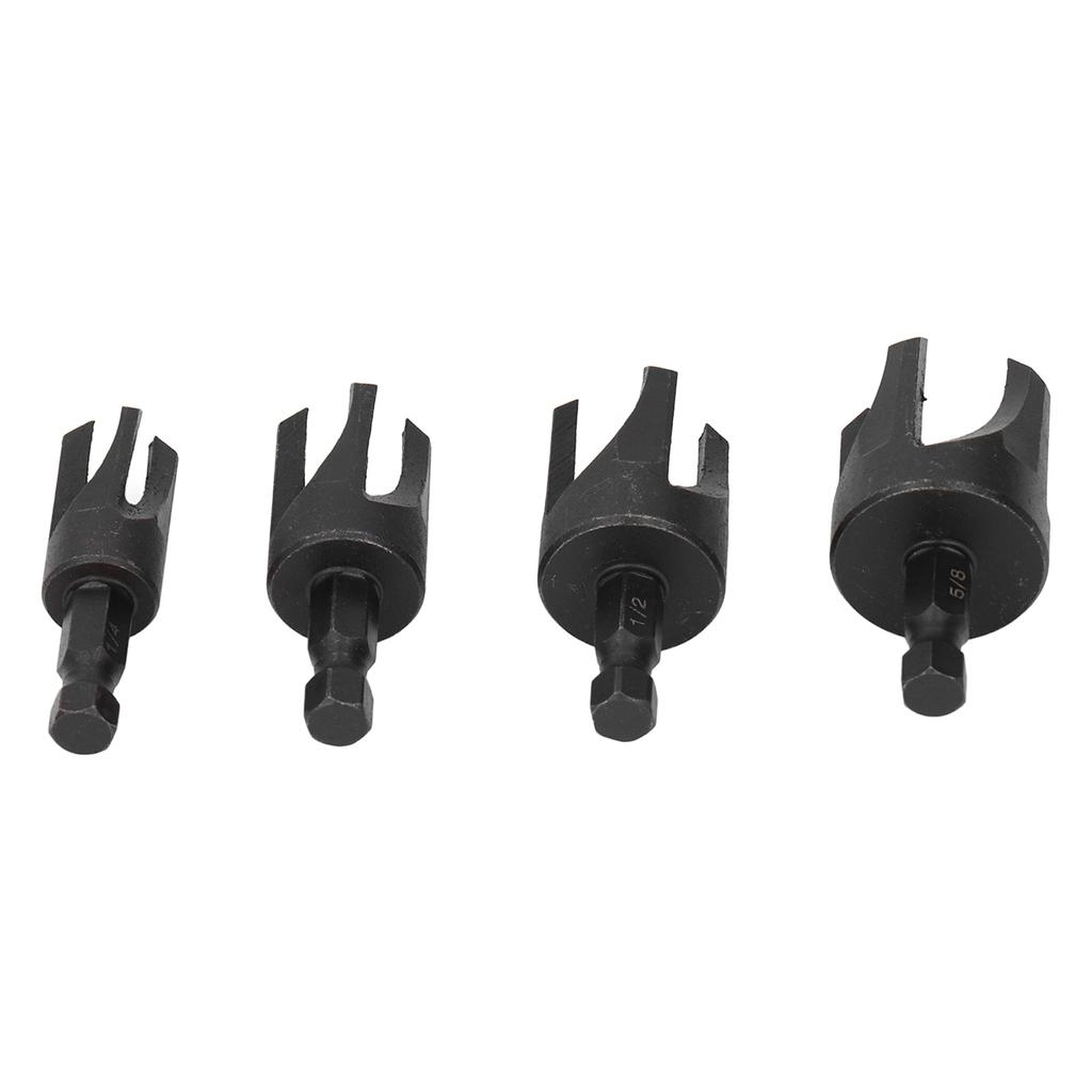 4 Stück Holzstopfenbohrer-Set Kohlenstoffstahl 1/4 Zoll Sechskantschaft Krallentyp Holzstopfenschneider-Set 1/4 Zoll