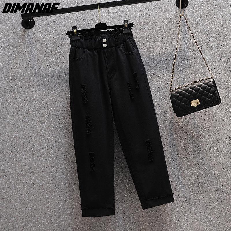 DIMANAF 2023 Plus Size Summer Jeans Capris Pants Women Elastic Pants Loose Casual Female Harem Trousers Pants White 5XL