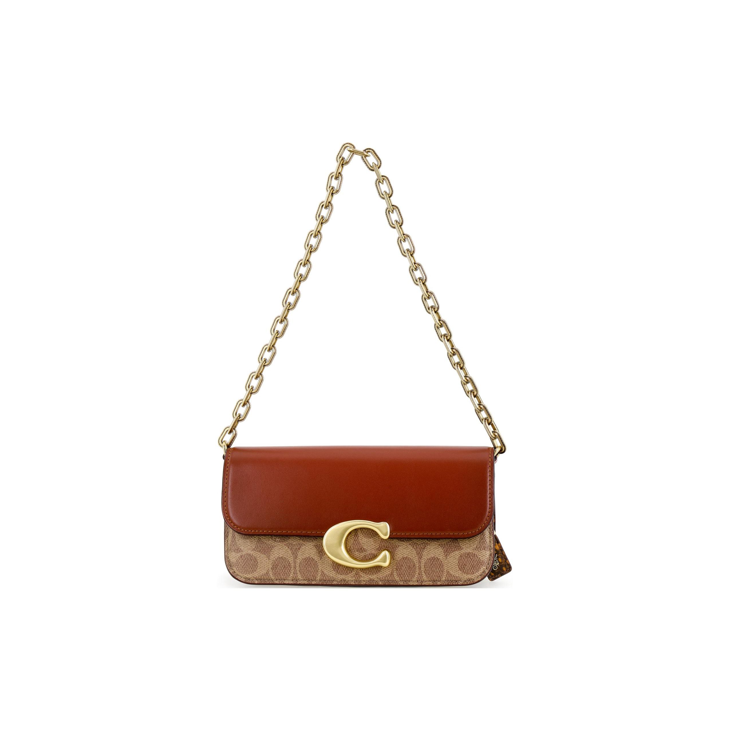 Coach Women's Brown/Yellow/Red Idol 23 Classic Monogram Magnetic Closure Chain Bag Handbags Rust- Cp131-B4nq4