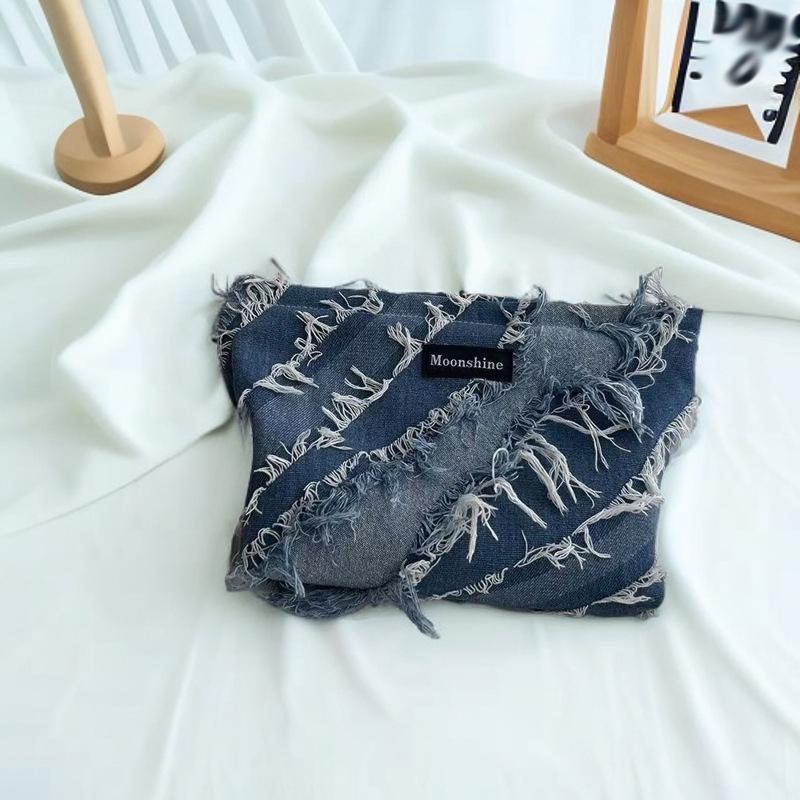 Denim Tassel Cosmetic Bag, Large-capacity Storage Bag, Portable Toiletry Bag, Lotion Brush Bag, Finishing Bag